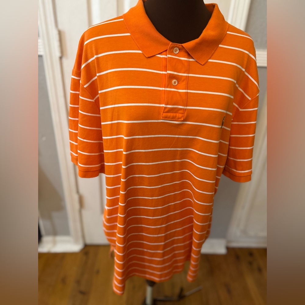 Polo by Ralph Lauren Vibrant Orange and White Striped Shirt